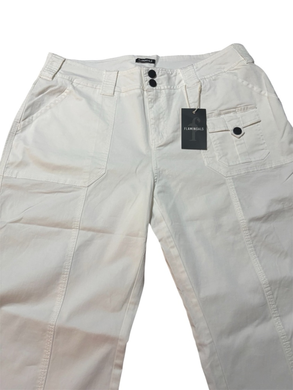 Flamingals White Cargo Pants Women’s High Rise Wide Leg Utility Pants NWT